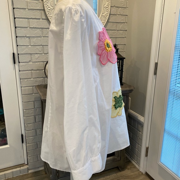 Talbots white cotton popover blouse floral embroidery appliqué coastal beach XL - Picture 6 of 11